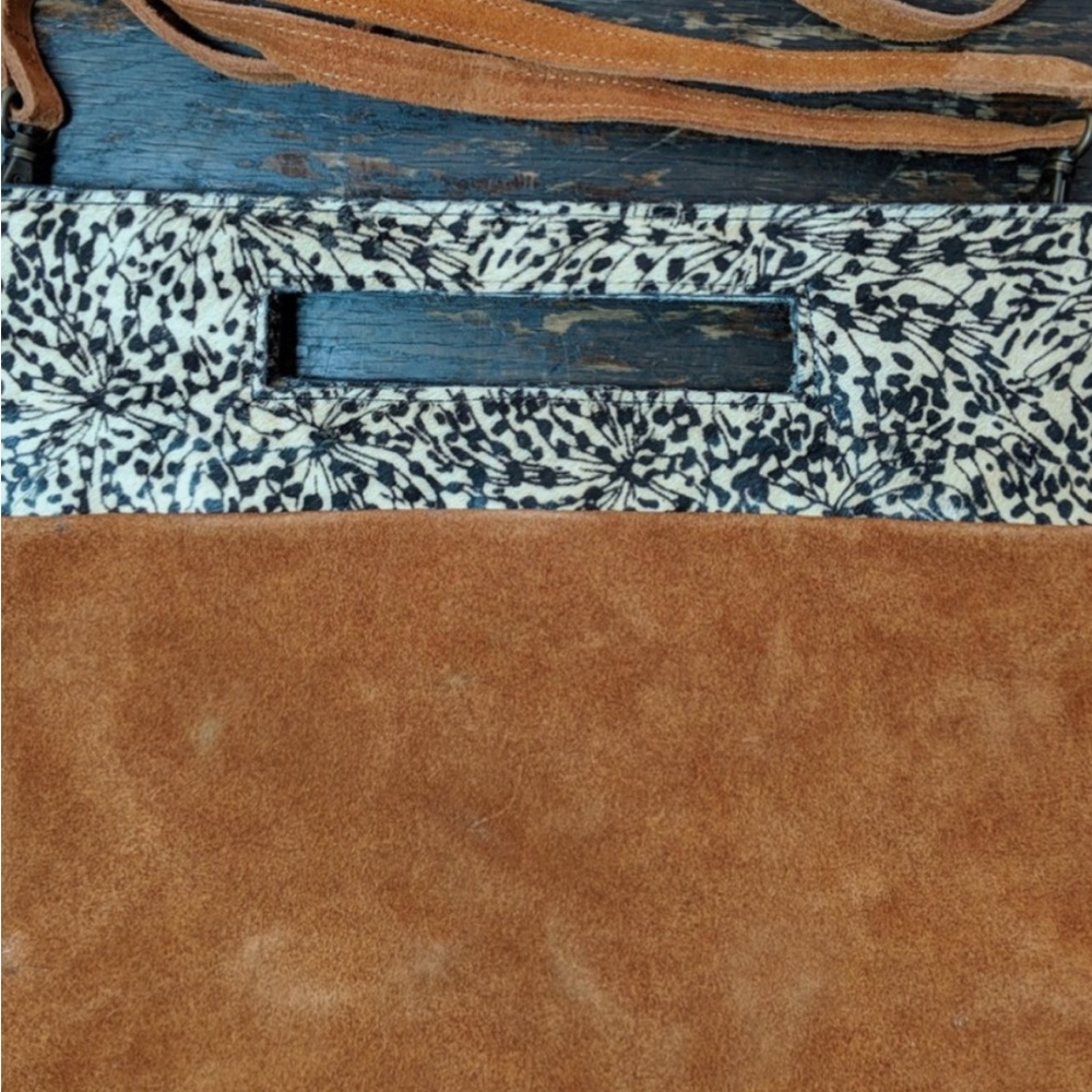 Anthropologie Suede and Patterned Trim Crossbody brown Tote